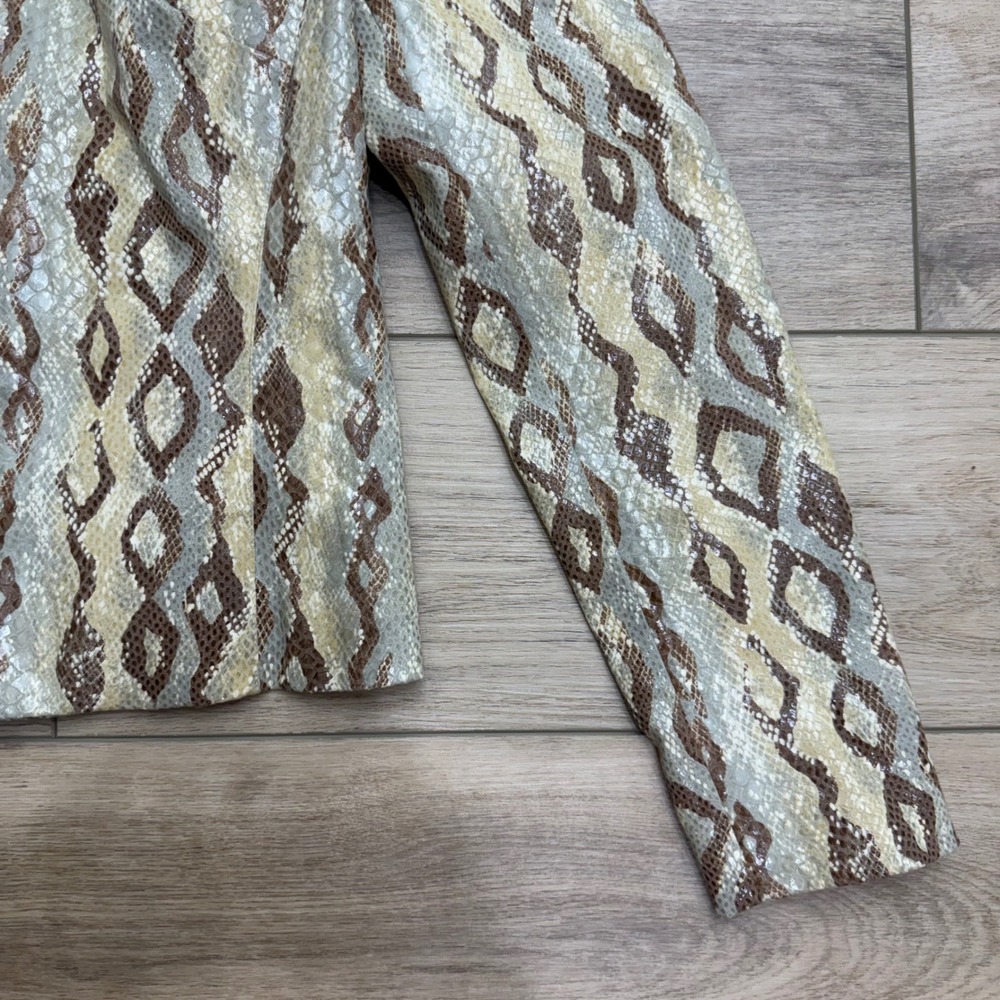Vintage Cache Y2K Snakeskin Python Print Zip Front Jacket Brown Tan Fitted 6 - Picture 5 of 12